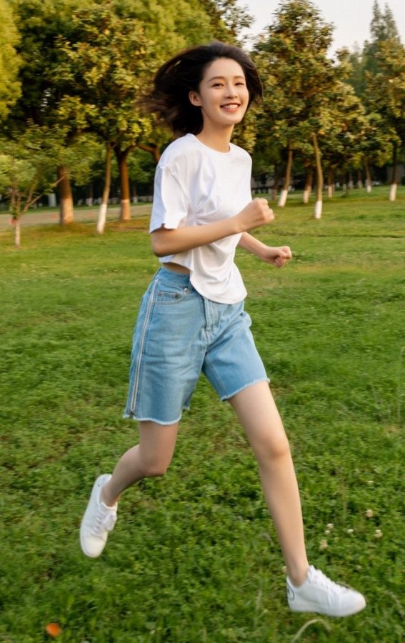 李沁青春美少女扮相在草地上展示白皙的美腿（第6张/共6张）