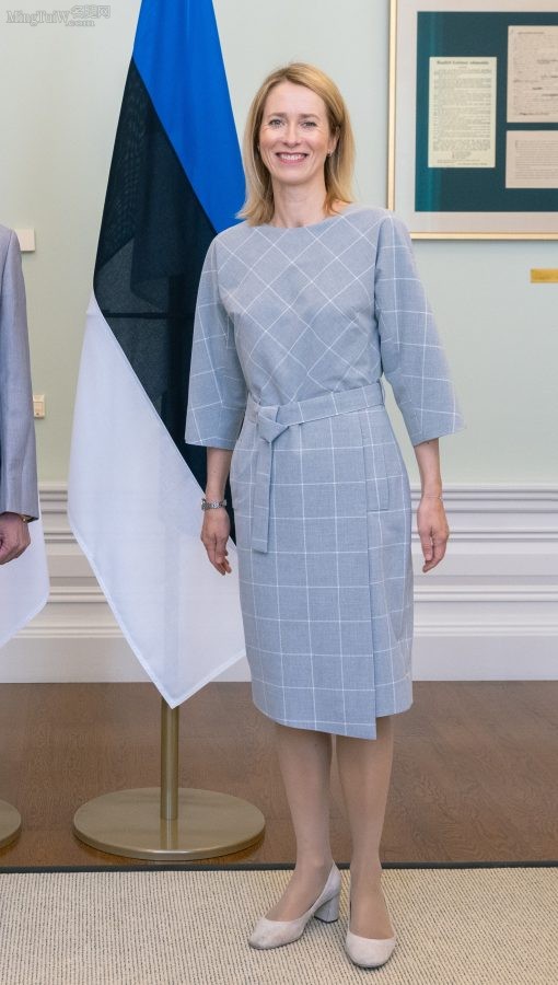爱沙尼亚总理Kaja Kallas灰裙丝袜腿优雅端庄（第1张/共3张）