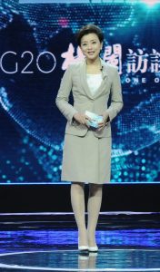 《G20杨澜访谈录》主持人杨澜灰色套装肉丝白高跟（第4张/共7张）