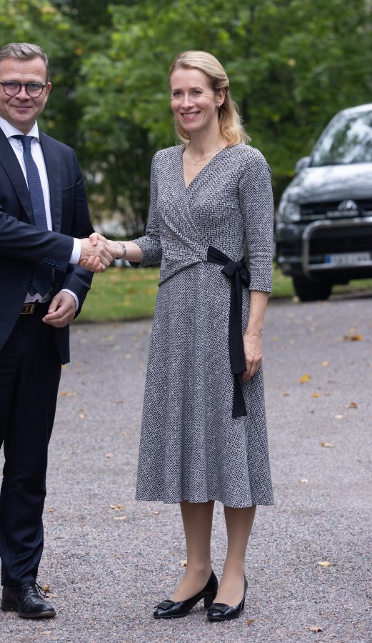 爱沙尼亚总理卡娅·卡拉斯Kaja Kallas灰色长裙丝袜保守造型（第4张/共8张）